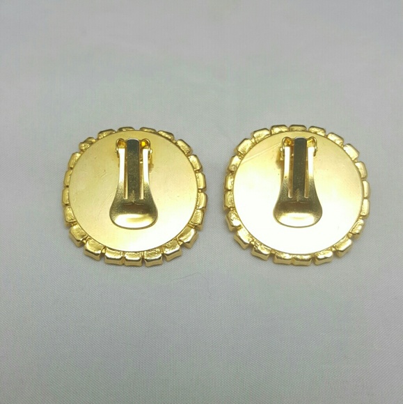 Vintage Faux Turqoise & Clear Rhinestone Earrings - Picture 5 of 7